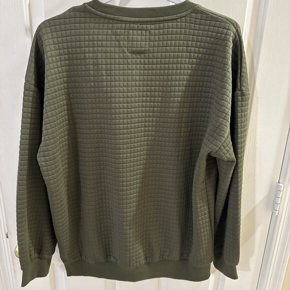 Ampersand Avenue Quilted Pullover Hoodie Size Medium Olive Fall NWT Oversized - Picture 11 of 13
